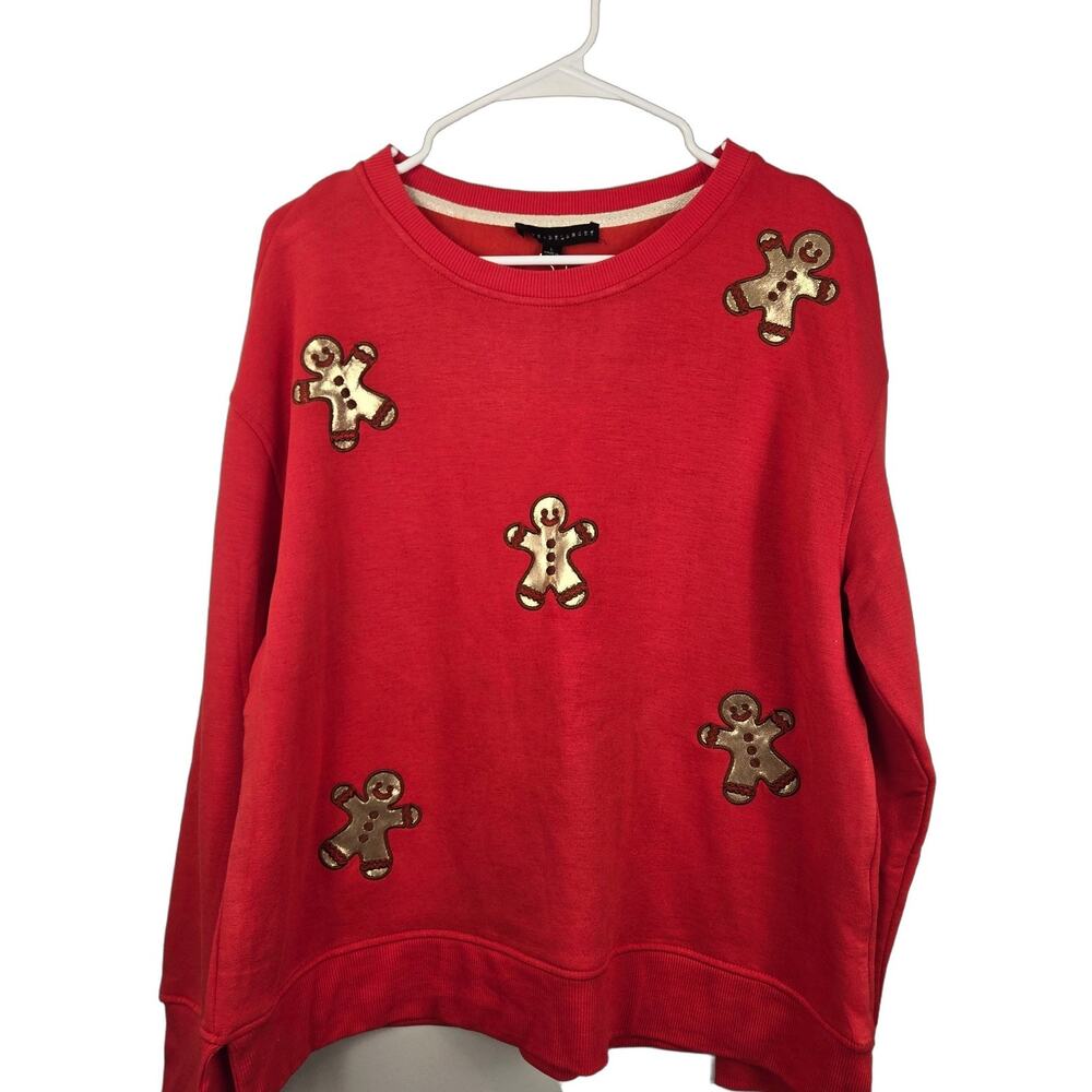 JANE + DELANCEY Women L Red Gingerbread Man Graphic Sweatshirt Holiday Christmas